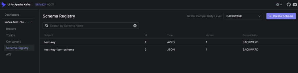 Figure 30: Schema Registry Page After Running the Connection Info Examples – UI for Apache Kafka 